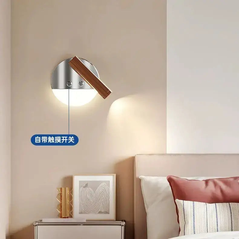 Modern chrome and wood full spectrum eye protection wall lamp bedroom