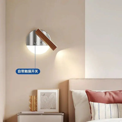 Modern chrome and wood full spectrum eye protection wall lamp bedroom