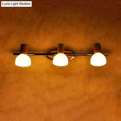 Modern chrome and wood white glass dome vanity light bathroom sconce