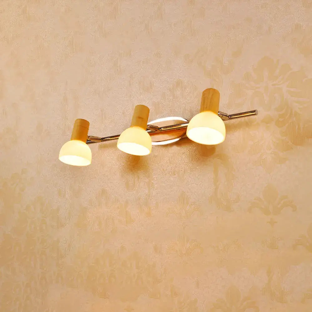 Modern chrome and wood white glass dome vanity light bathroom sconce