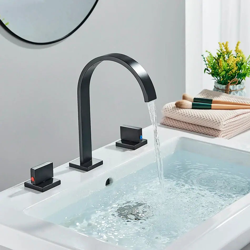 Modern chrome arched dual handle basin faucet bathroom mixer tap