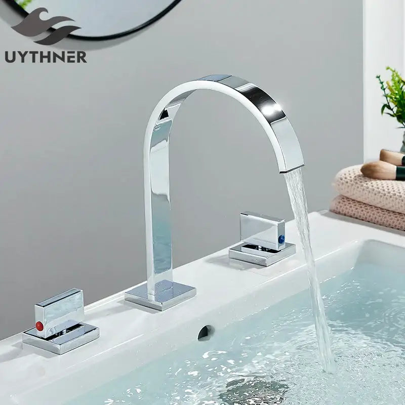 Modern chrome arched dual handle basin faucet bathroom mixer tap