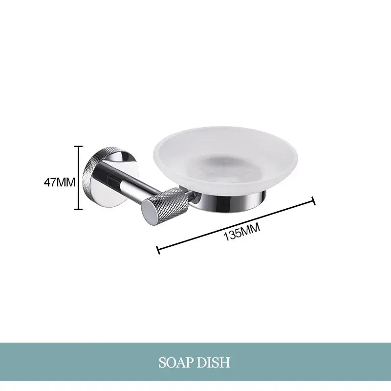 Modern chrome bathroom essentials set with soap dish and brush