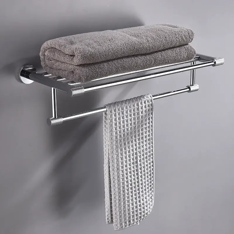 Modern chrome bathroom essentials set with soap dish and brush