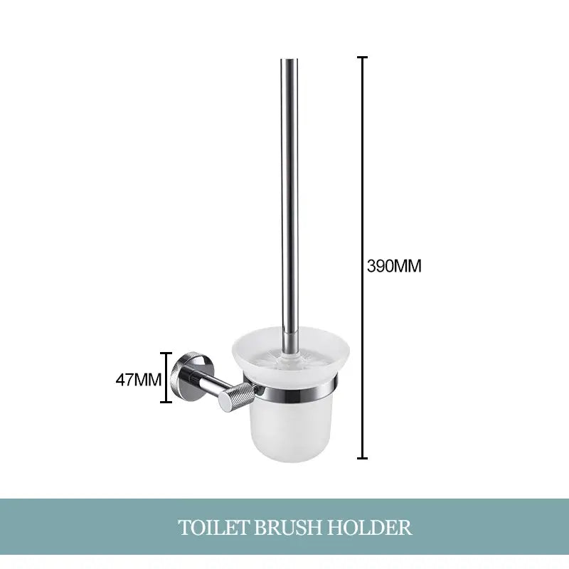 Modern chrome bathroom essentials set with soap dish and brush