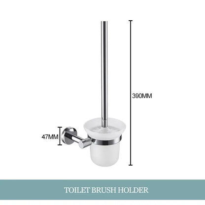 Modern chrome bathroom essentials set with soap dish and brush