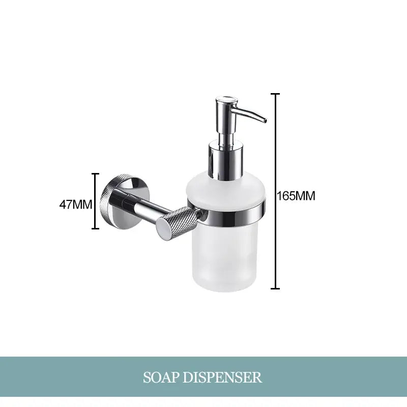 Modern chrome bathroom essentials set with soap dish and brush