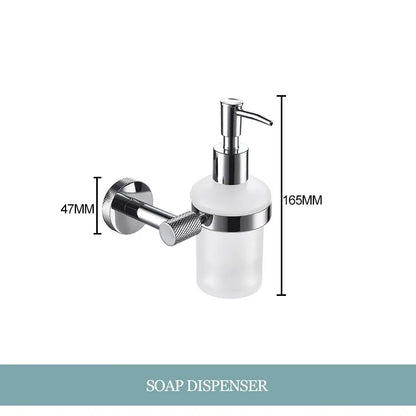Modern chrome bathroom essentials set with soap dish and brush