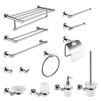 Modern chrome bathroom essentials set with soap dish and brush