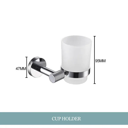 Modern chrome bathroom essentials set with soap dish and brush