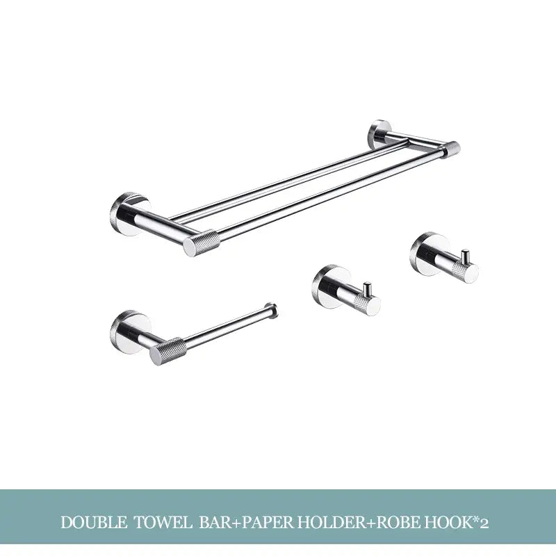 Modern chrome bathroom essentials set with soap dish and brush