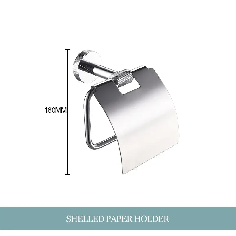 Modern chrome bathroom essentials set with soap dish and brush