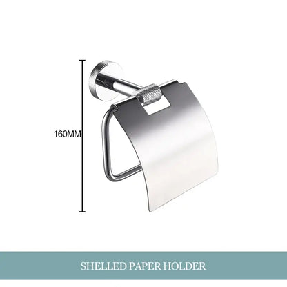 Modern chrome bathroom essentials set with soap dish and brush