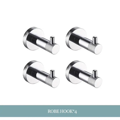 Modern chrome bathroom essentials set with soap dish and brush