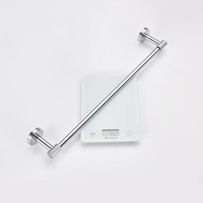 Modern chrome bathroom essentials set with soap dish and brush