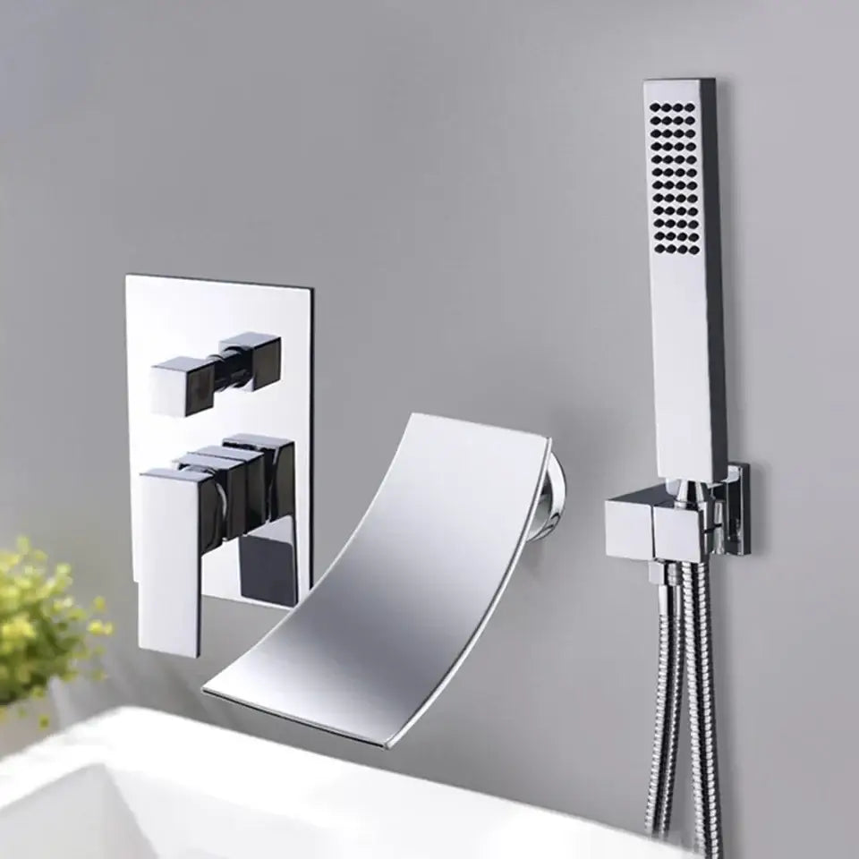 Modern chrome bathtub faucet mixer with waterfall spout for bathroom