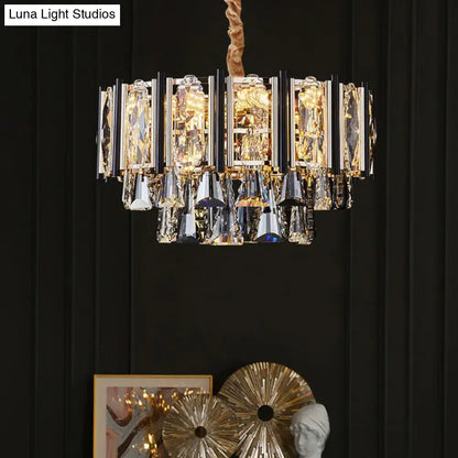 Modern chrome beveled crystal chandelier living room pendant light