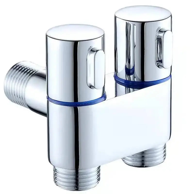 Modern chrome bidet faucet set with blue accents for bathroom