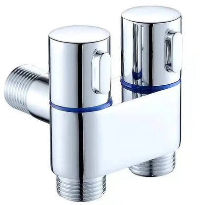 Modern chrome bidet faucet set with blue accents for bathroom