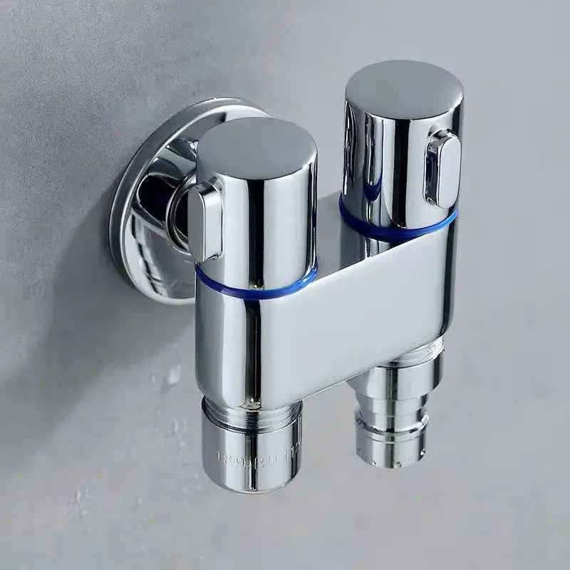 Modern chrome bidet faucet set with blue accents for bathroom