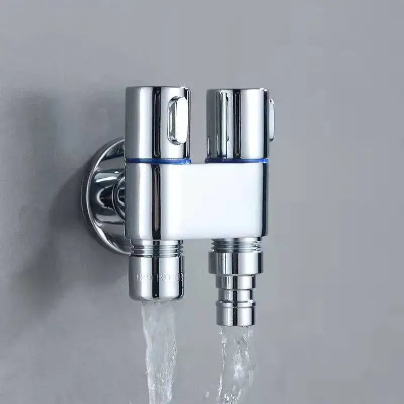 Modern chrome bidet faucet set with blue accents for bathroom