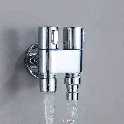 Modern chrome bidet faucet set with blue accents for bathroom
