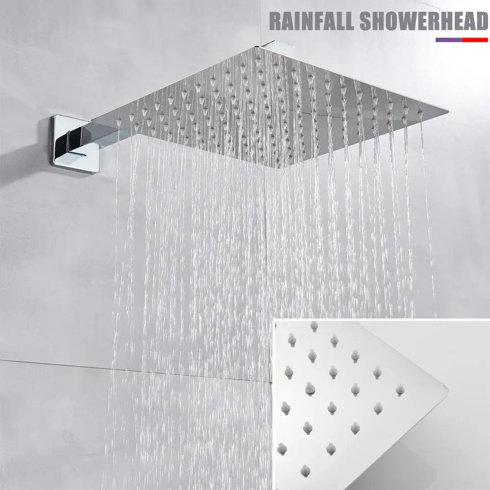 Modern chrome big rainfall shower faucet with digital display bathroom