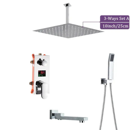 Modern chrome big rainfall shower faucet with digital display bathroom