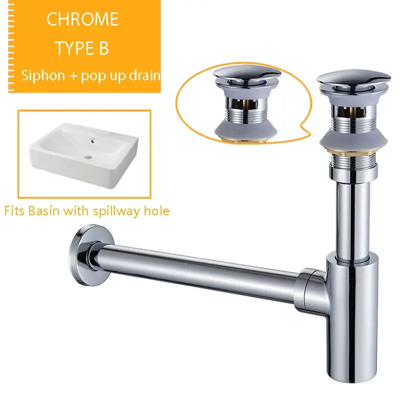 Modern chrome & black basin sink drain kit bathroom waste assembly