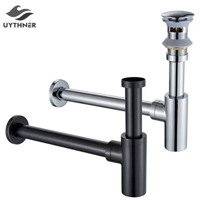Modern chrome & black basin sink drain kit bathroom waste assembly
