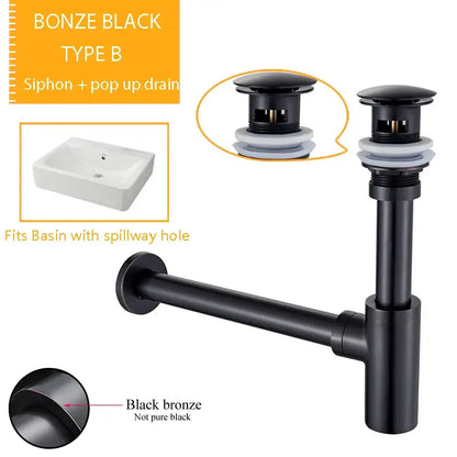 Modern chrome & black basin sink drain kit bathroom waste assembly