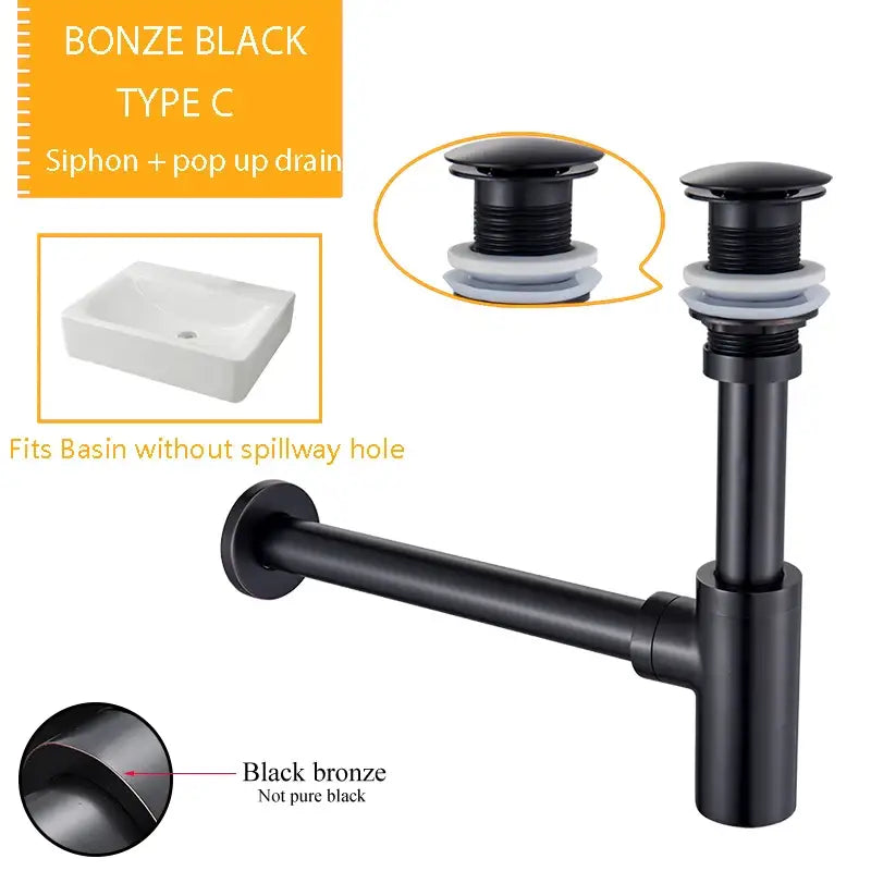 Modern chrome & black basin sink drain kit bathroom waste assembly