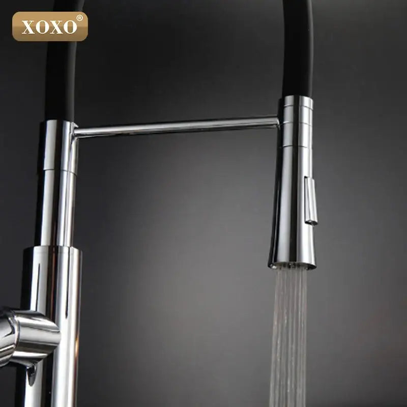 Modern chrome & black dual sprayer nozzle kitchen sink faucet