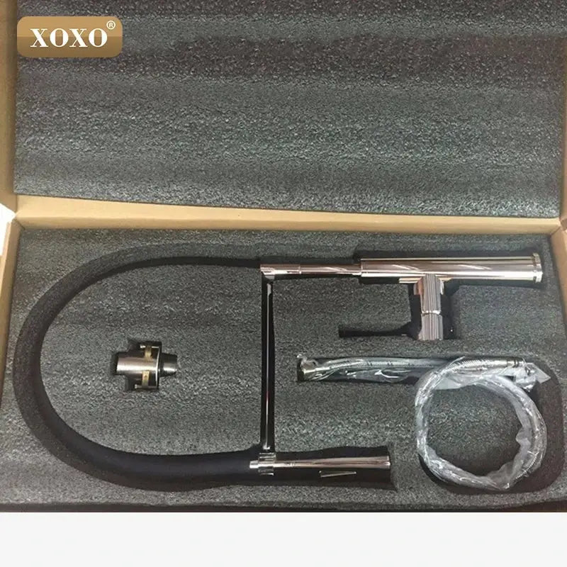 Modern chrome & black dual sprayer nozzle kitchen sink faucet