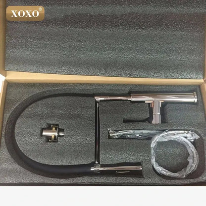 Modern chrome & black dual sprayer nozzle kitchen sink faucet