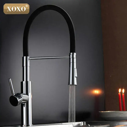 Modern chrome & black dual sprayer nozzle kitchen sink faucet
