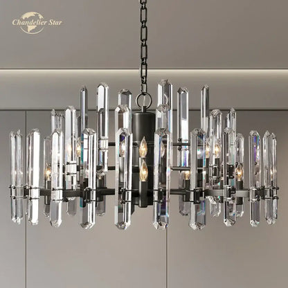 Modern chrome black metal crystal chandelier bedroom pendant light