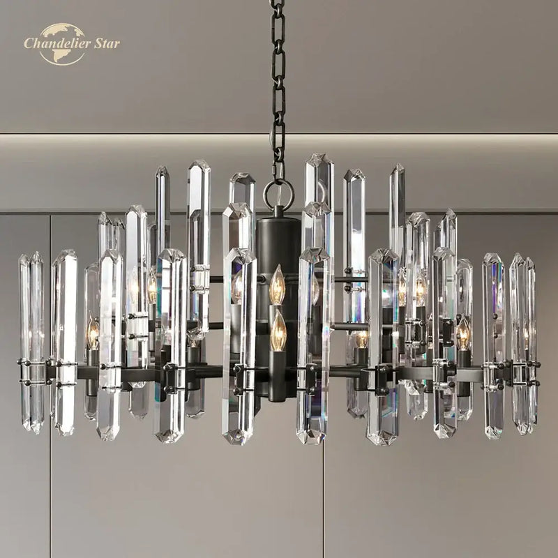 Modern chrome black metal crystal chandelier bedroom pendant light