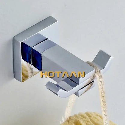 Modern chrome & blue stainless steel double hook bathroom accessories