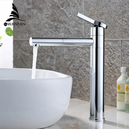 Modern chrome brass bathroom faucet vessel sink swivel spout tap