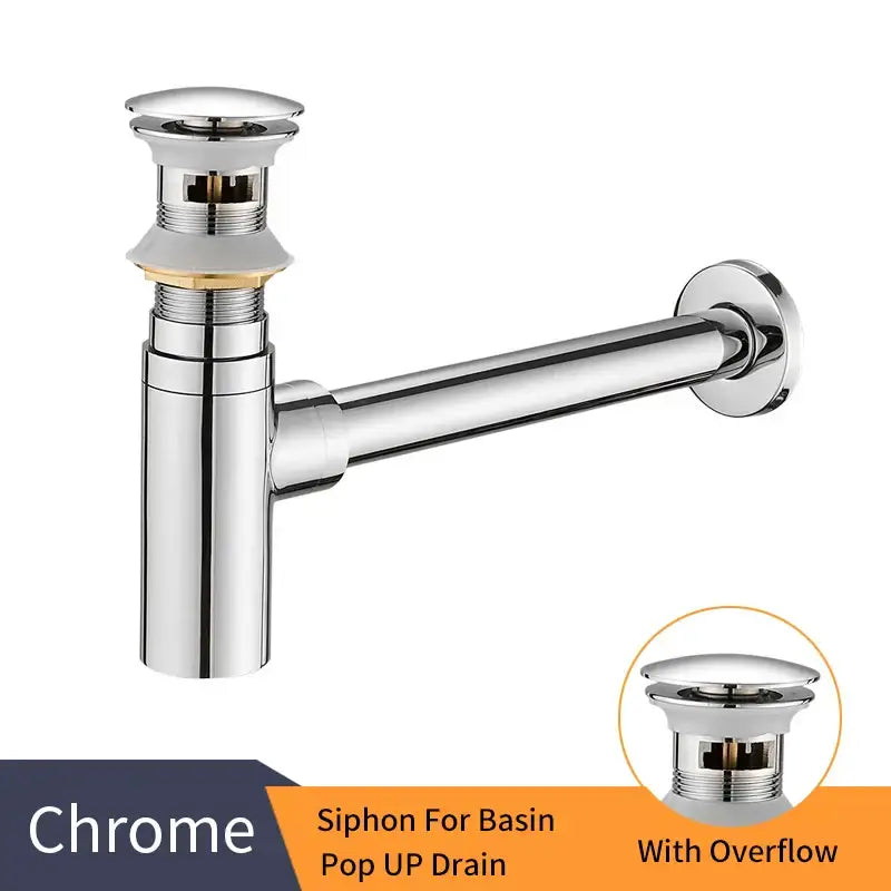 Modern chrome brass round bottle trap bathroom sink drain pipe