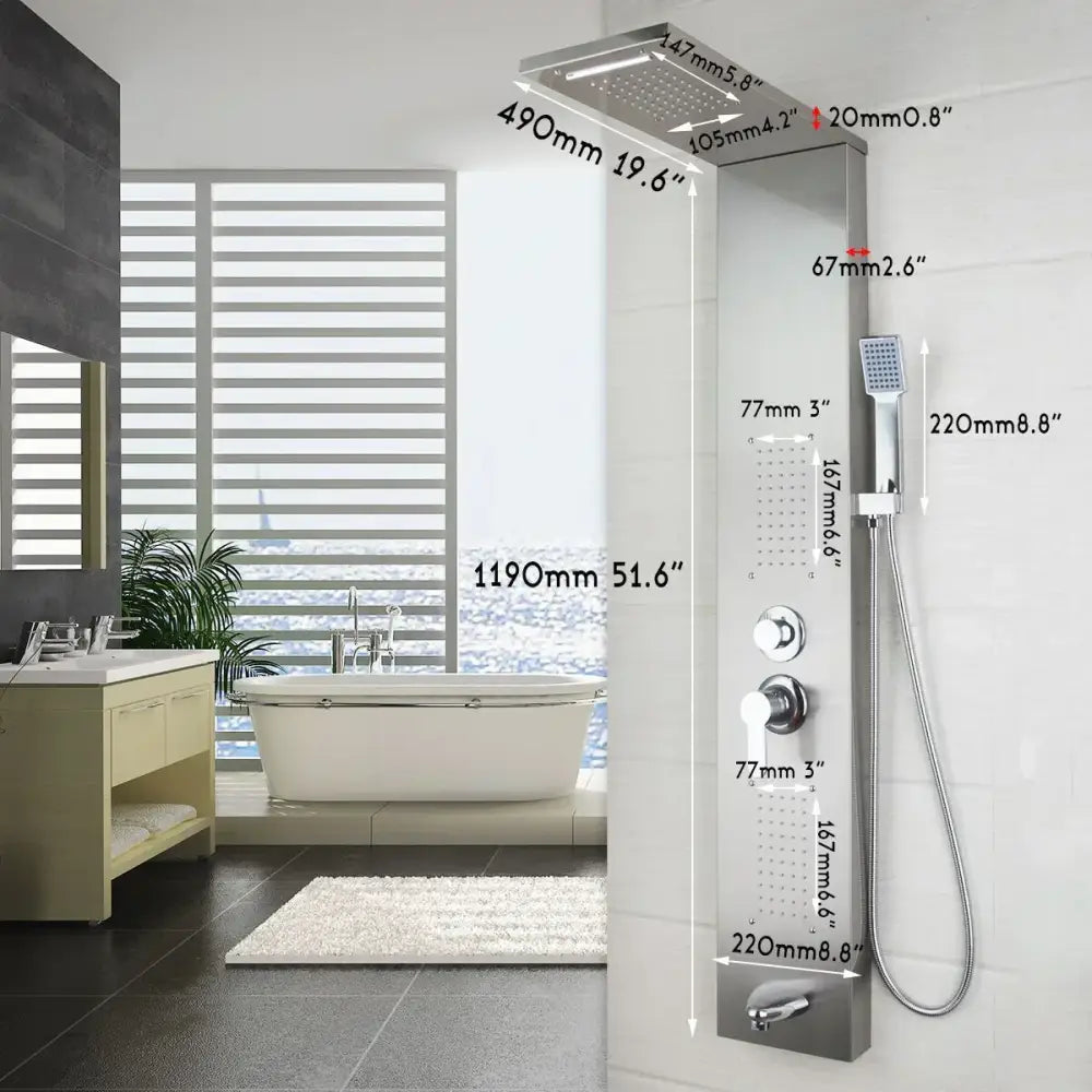 Modern chrome brass shower column with massage jets – bathroom