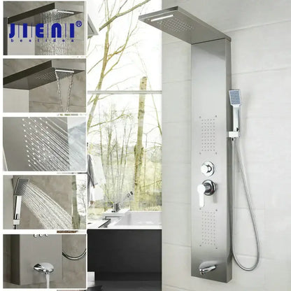 Modern chrome brass shower column with massage jets – bathroom