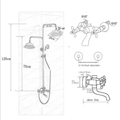 Modern chrome brass shower mixer with rainfall head bathroom system