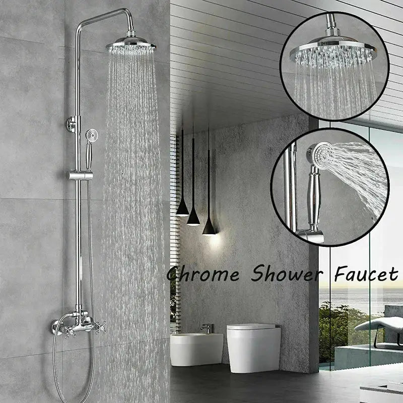 Modern chrome brass shower mixer with rainfall head bathroom system