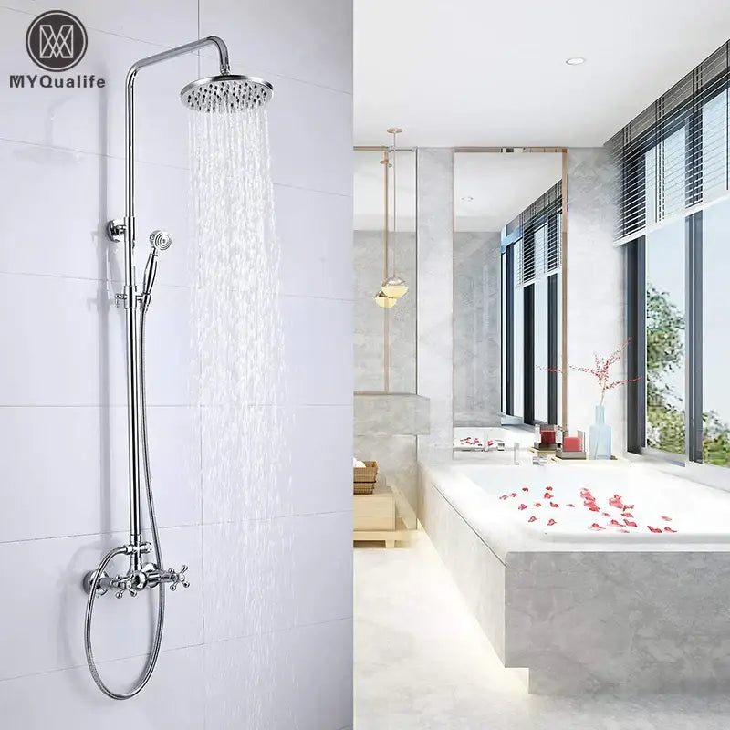 Modern chrome brass shower mixer with rainfall head bathroom system