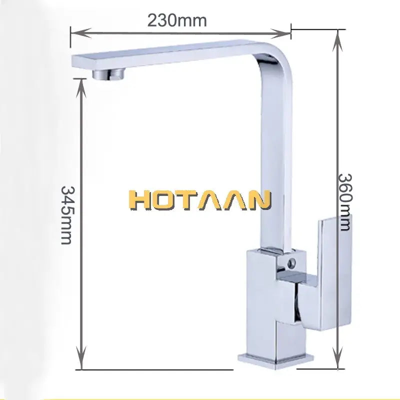 Modern chrome brass square swivel kitchen faucet mixer high arc spout