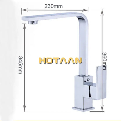 Modern chrome brass square swivel kitchen faucet mixer high arc spout