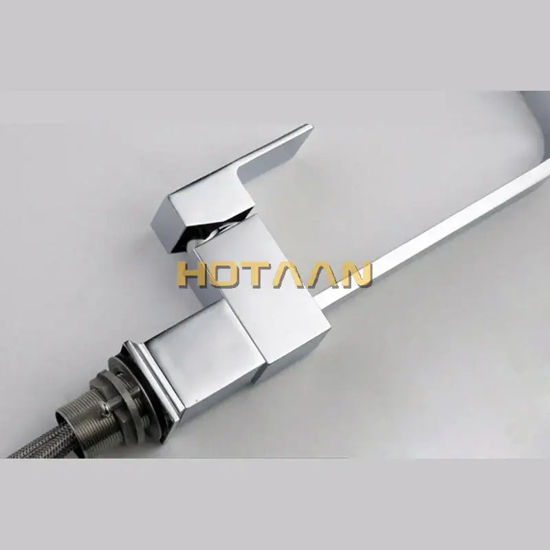 Modern chrome brass square swivel kitchen faucet mixer high arc spout