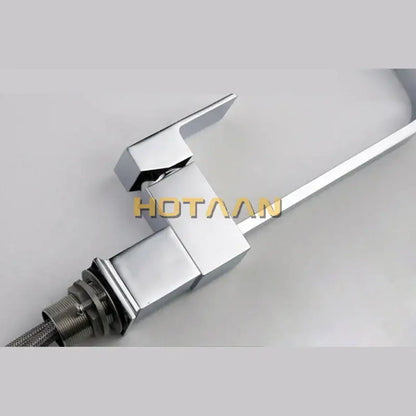 Modern chrome brass square swivel kitchen faucet mixer high arc spout